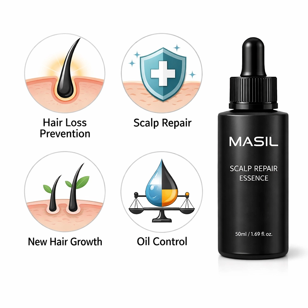 Benefits: Hair loss prevention, scalp rejuvenation, and root strengthening - Masil Essence.