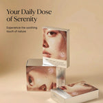 Three boxes of the SOSO Hydrating & Soothing Mask stacked with the tagline "Your Daily Dose of Serenity," evoking a calm and natural skincare ritual.