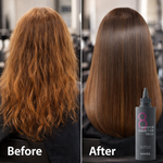 Before and after results of Masil 8 Seconds Salon Hair Mask showing transition from dry frizzy hair to silky smooth hair.