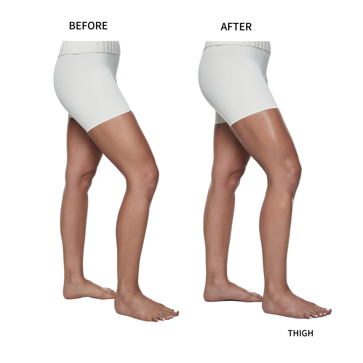THIGH before and after using cffinder body glow lotion.