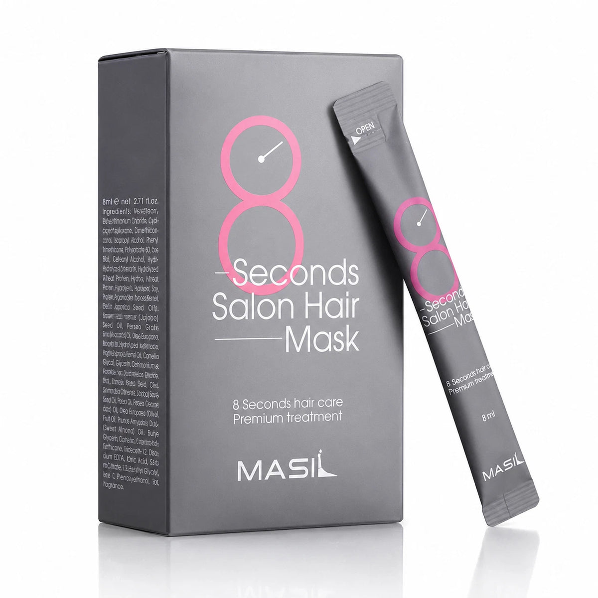 MASIL 8 Seconds Salon Hair Mask 20-pack box containing 8ml single-use travel stick pouches