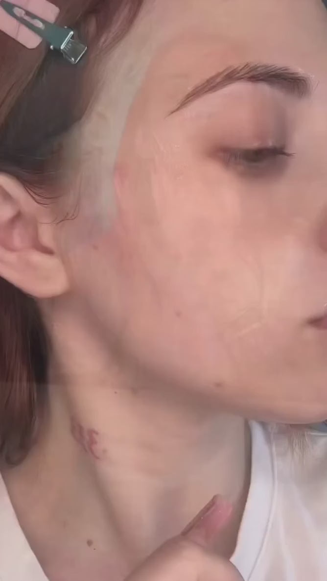 A woman demonstrates Sos'o hydrating sheet mask routine, applying the translucent mask, removing it, gently patting in the remaining essence, and revealing a glowing, radiant, deeply hydrated complexion.