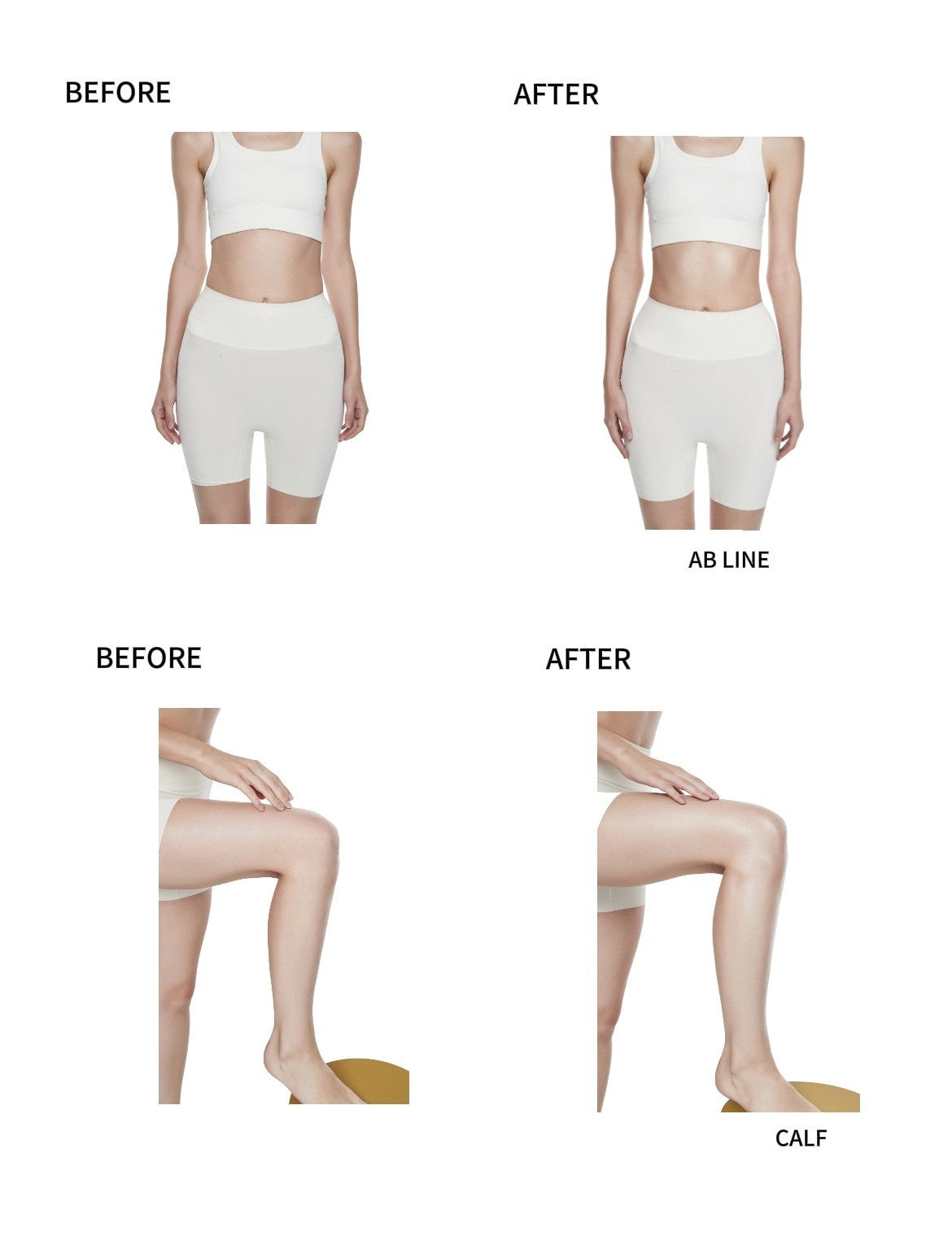 AB Line and calfs highlighted with a natural glow after applying cffinder shimmer lotion