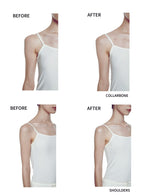 Collarbones and shoulders highlighted with a natural glow after applying cffinder shimmer lotion